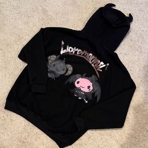 *RARE* SANRIO LLOROMANNIC BLACK HOODIE WITH CUTE HORN DETAIL ON HOOD